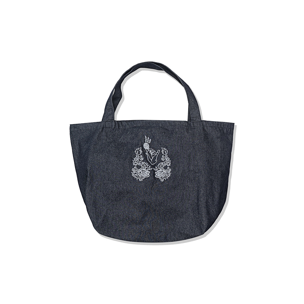 GREENHOUSE x theradio "THE ARTISTE" SERIES OVERSIZED CANVAS TOTE CLASSIC DENIM BLUE WITH TAPE MEASURE