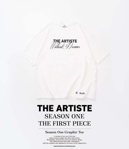 GREEN HOUSE x theradio “THE ARTISTE” SERIES HEAVY SLUB COTTON PRINT TEE — OFF WHITE