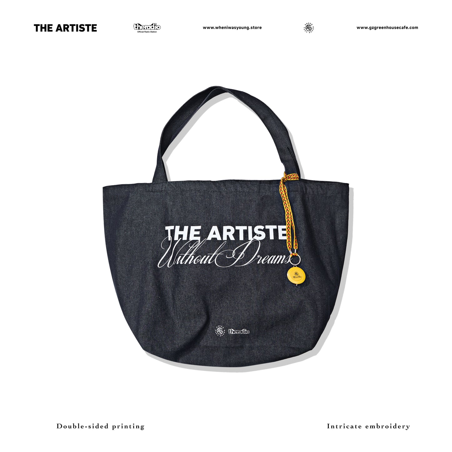 GREENHOUSE x theradio "THE ARTISTE" SERIES OVERSIZED CANVAS TOTE CLASSIC DENIM BLUE WITH TAPE MEASURE