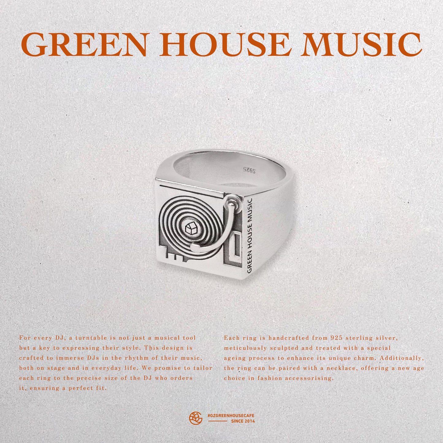 GREEN HOUSE 925 Silver DJ MUSIC RING