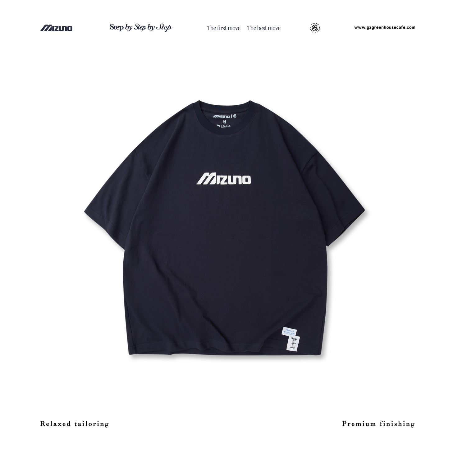 GREENHOUSE x Mizuno "Step by Step by Step" SERIES PRINT TEE BLUE