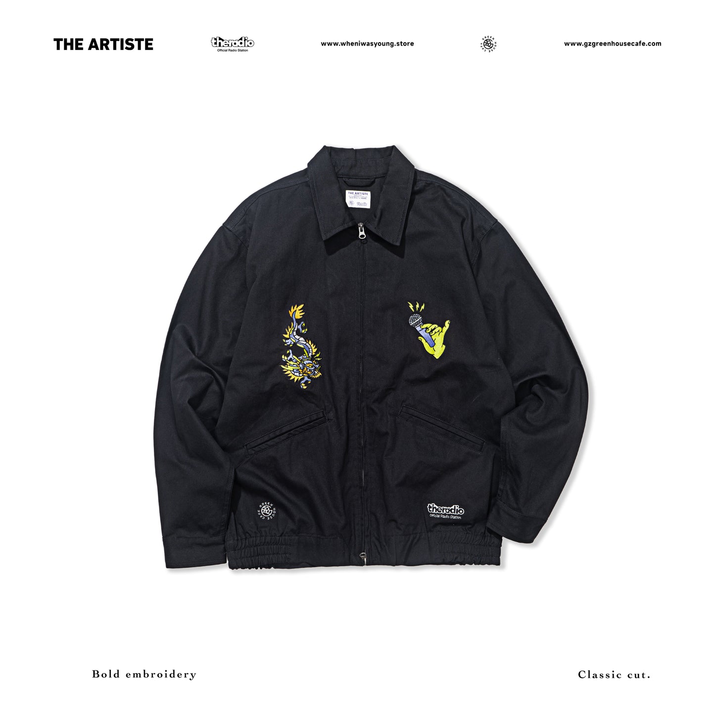 GREENHOUSE x theradio "THE ARTISTE" SERIES BLACK HEAVY EMBROIDERED JACKET