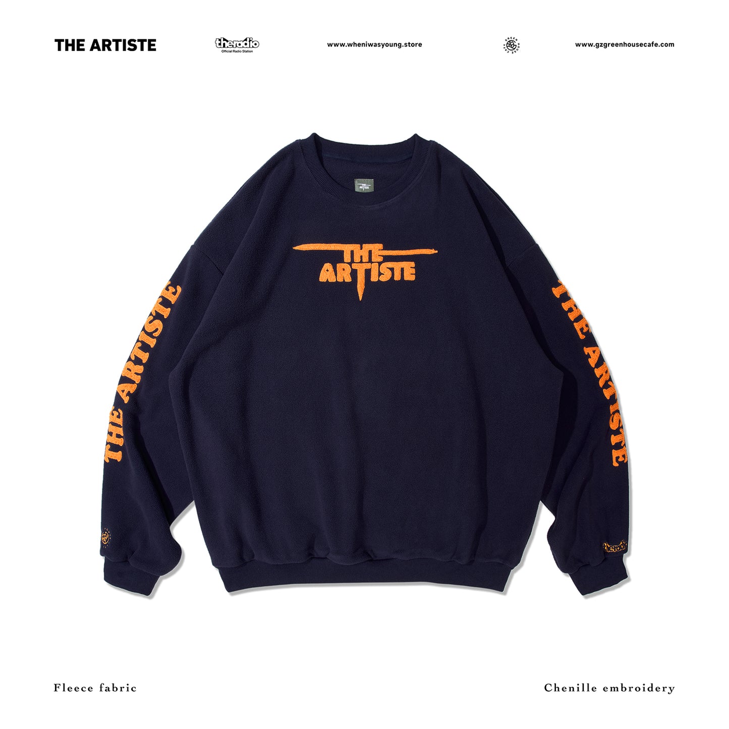 THE ARTISTE CREWNECK — NAVY / ORANGE