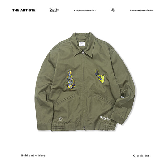 GREENHOUSE x theradio "THE ARTISTE" SERIES GREEN HEAVY EMBROIDERED JACKET