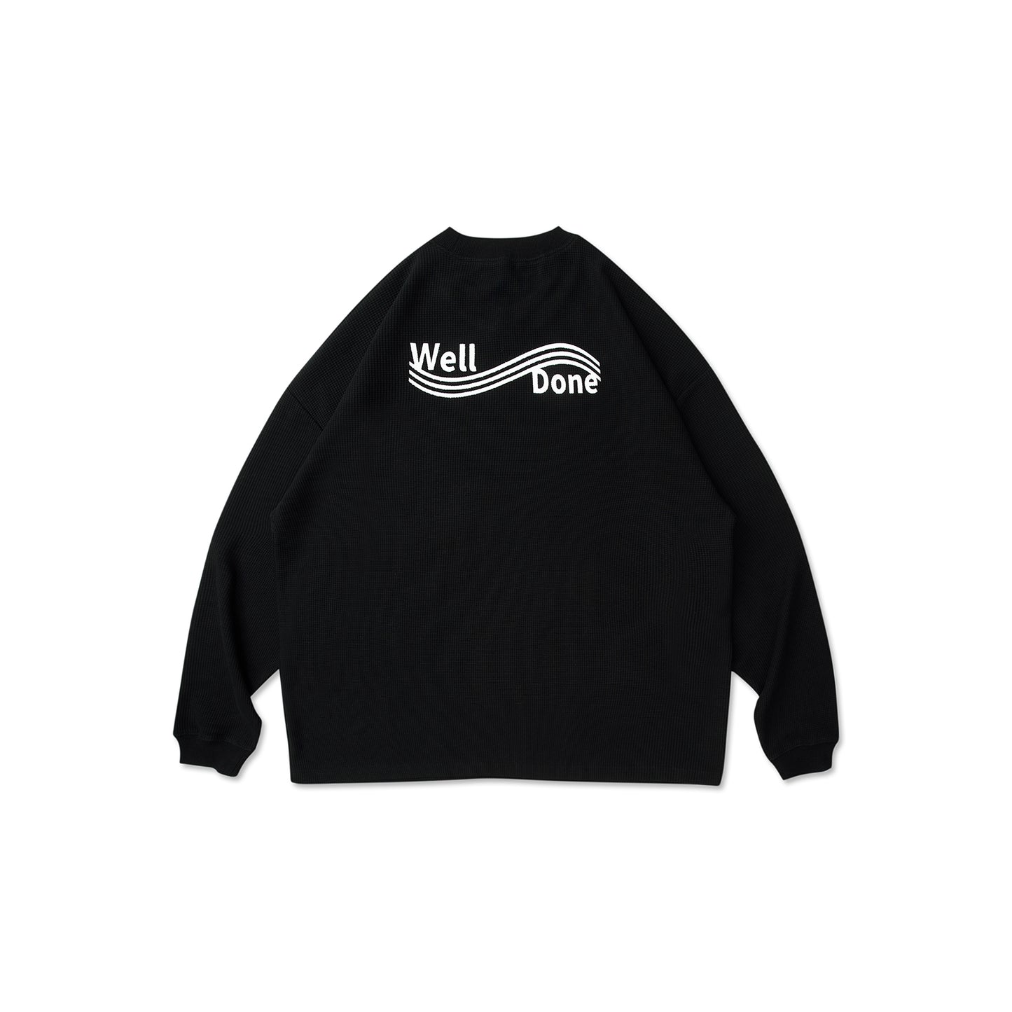 WELL DONE Black Long-Sleeve Waffle T-Shirt