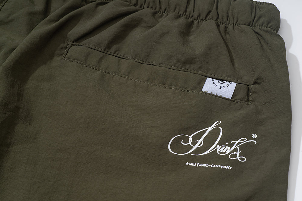 GREENHOUSE x AYAKA FUKANO "DRINK HOUSE" SERIES LIGHTWEIGHT SHORTS MILITARY GREEN