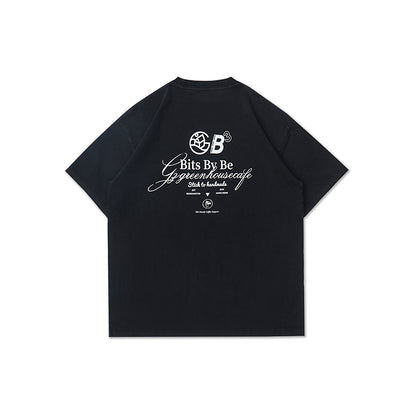 GREEN HOUSE X bitsbybe "Stick to Handmade."SERIES BLACK WASH PRINT TEE