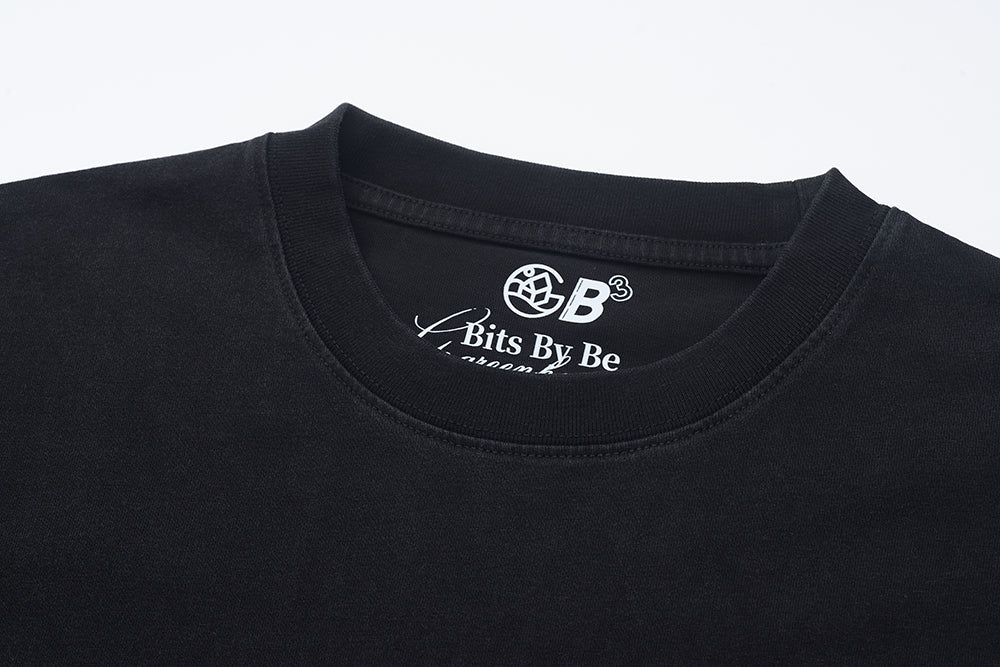 GREEN HOUSE X bitsbybe "Stick to Handmade."SERIES BLACK WASH PRINT TEE