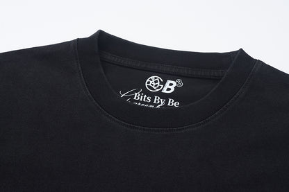 GREEN HOUSE X bitsbybe "Stick to Handmade."SERIES BLACK WASH PRINT TEE