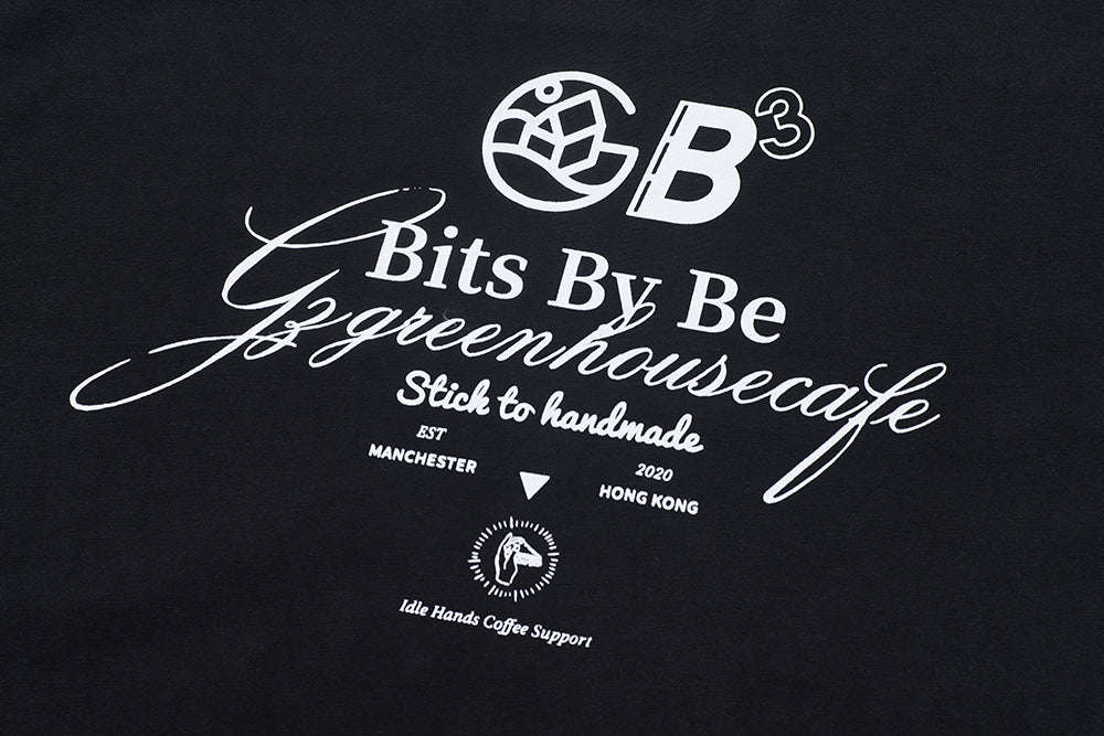 GREEN HOUSE X bitsbybe "Stick to Handmade."SERIES BLACK WASH PRINT TEE