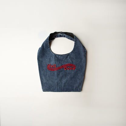 Well Done 25SS Single-washed denim Strap Tote Bag