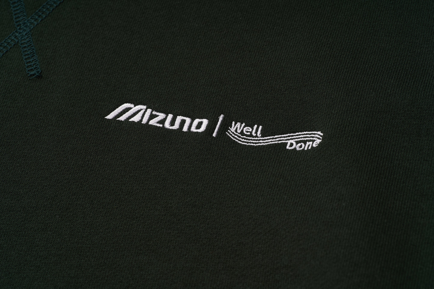 Mizuno Sportstyle and WELL DONE Present “OLD FORM, NEW FEEL”  Crewneck — Dark Green
