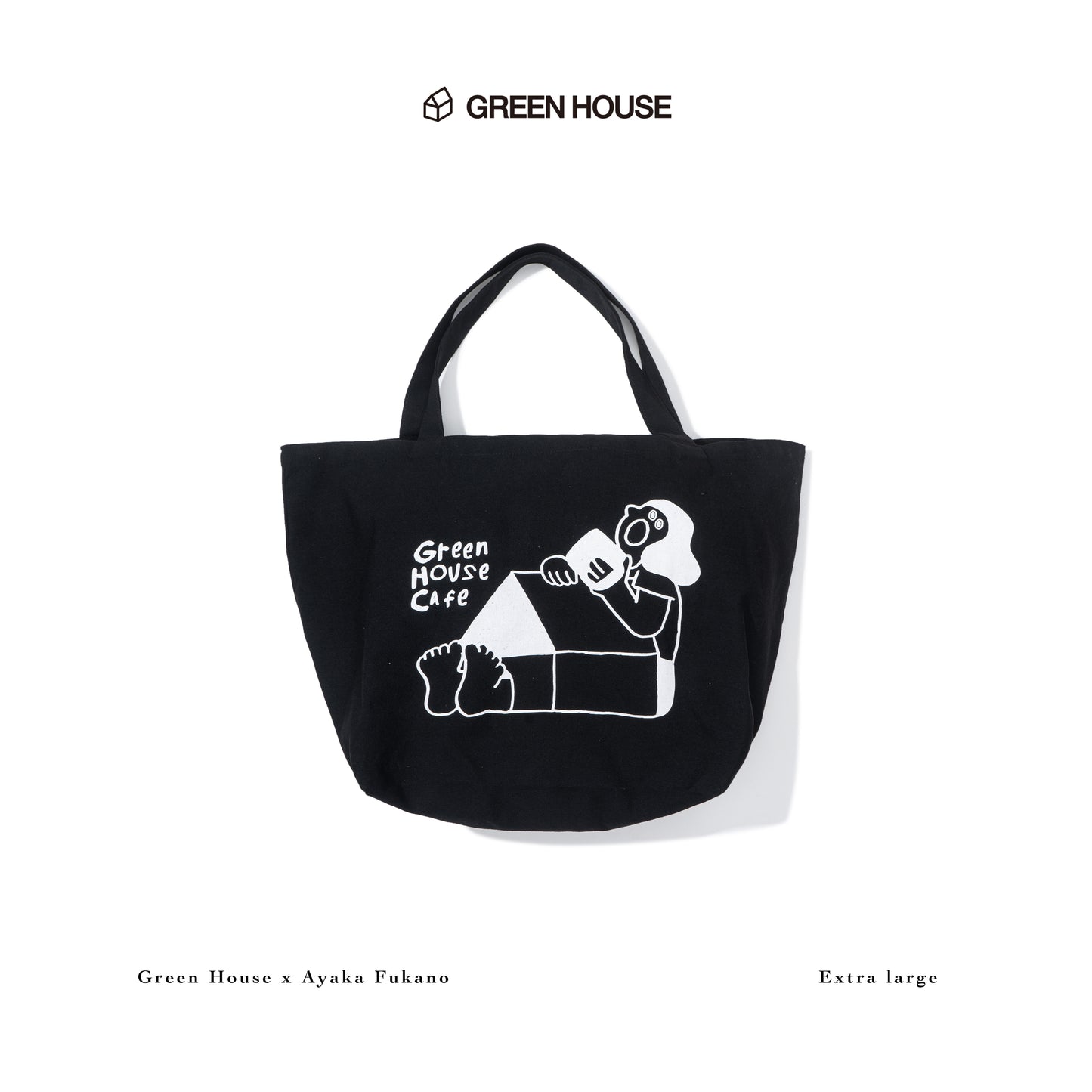 GREENHOUSE x AYAKA FUKANO "DRINK HOUSE" SERIES OVERSIZED CANVAS TOTE CLASSIC BLACK