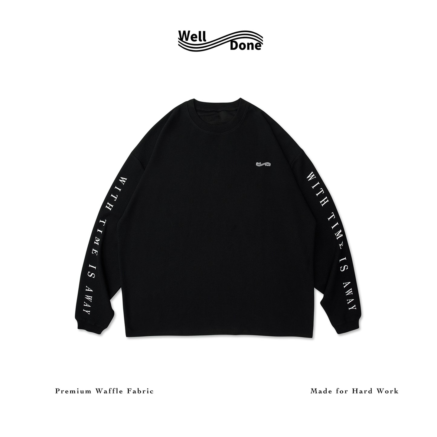WELL DONE Black Long-Sleeve Waffle T-Shirt