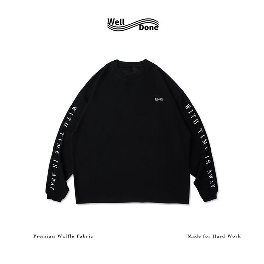 WELL DONE Black Long-Sleeve Waffle T-Shirt