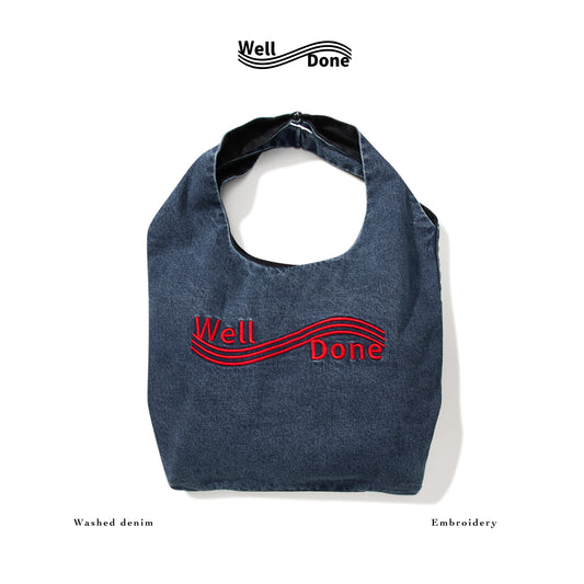 Well Done 25SS Single-washed denim Strap Tote Bag