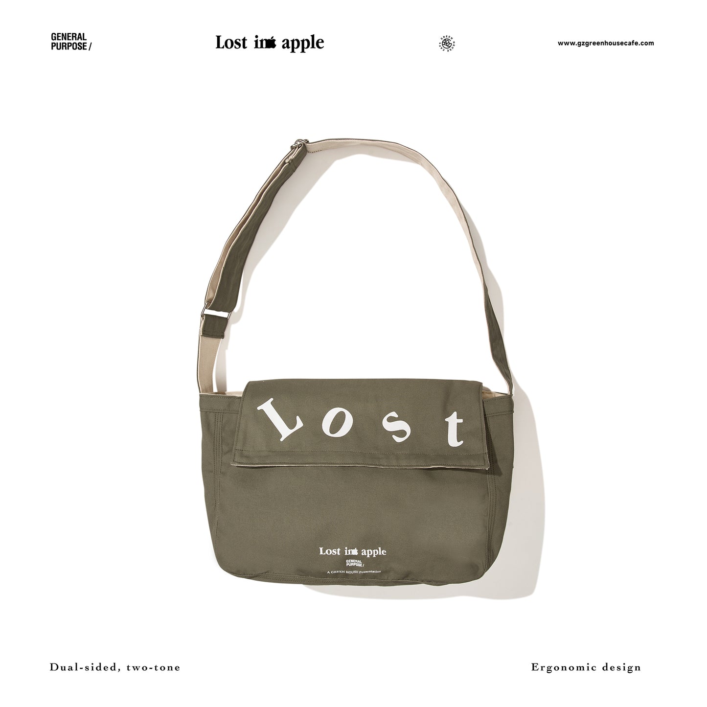 GREEN HOUSE × General Purpose "Lost in Apple" Series — Canvas Messenger Shoulder Bag