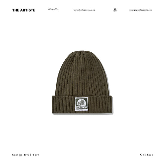 THE ARTISTE Knit Beanie — Custom-Dyed Yarn Army Green