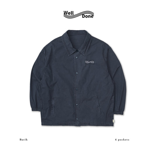 WELL DONE LOOSE-FIT BATIK BLUE-GREY COACH JACKET