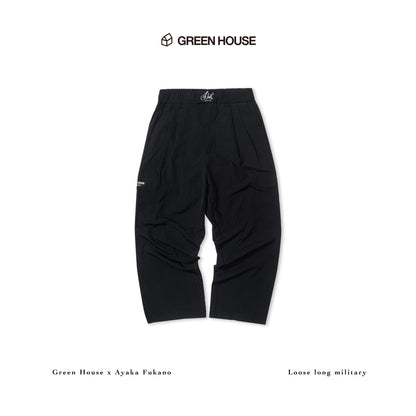 GREENHOUSE x AYAKA FUKANO "DRINK HOUSE" SERIES QUICK-DRY LOOSE MILITARY PANTS BLACK