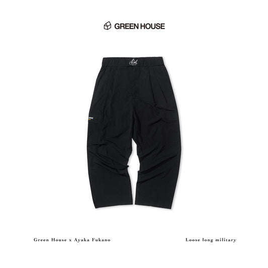 GREENHOUSE x AYAKA FUKANO "DRINK HOUSE" SERIES QUICK-DRY LOOSE MILITARY PANTS BLACK