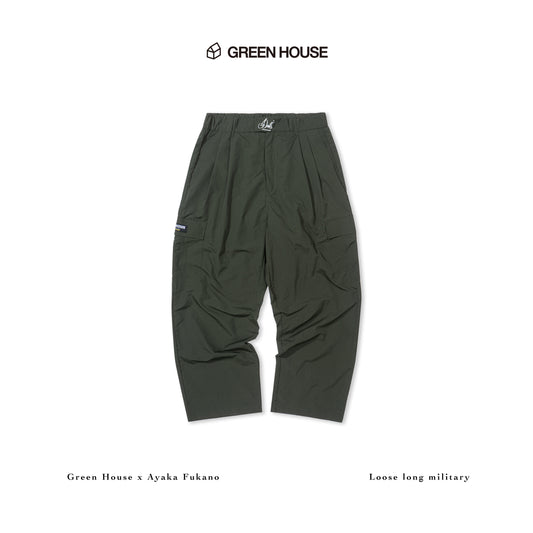 GREENHOUSE x AYAKA FUKANO "DRINK HOUSE" SERIES QUICK-DRY LOOSE MILITARY PANTS GREEN