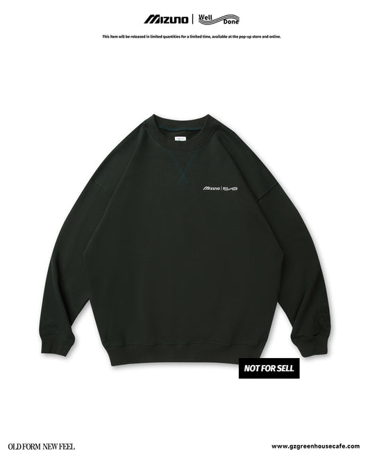 Mizuno Sportstyle and WELL DONE Present “OLD FORM, NEW FEEL”  Crewneck — Dark Green