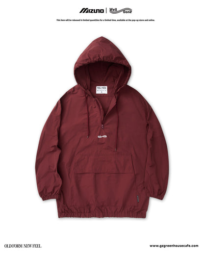 Mizuno Sportstyle and WELL DONE Present “OLD FORM, NEW FEEL”  Half-Zip Windbreaker — Burgundy