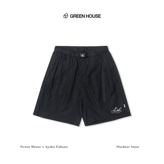 GREENHOUSE x AYAKA FUKANO "DRINK HOUSE" SERIES QUICK-DRY LOOSE SHORTS BLACK